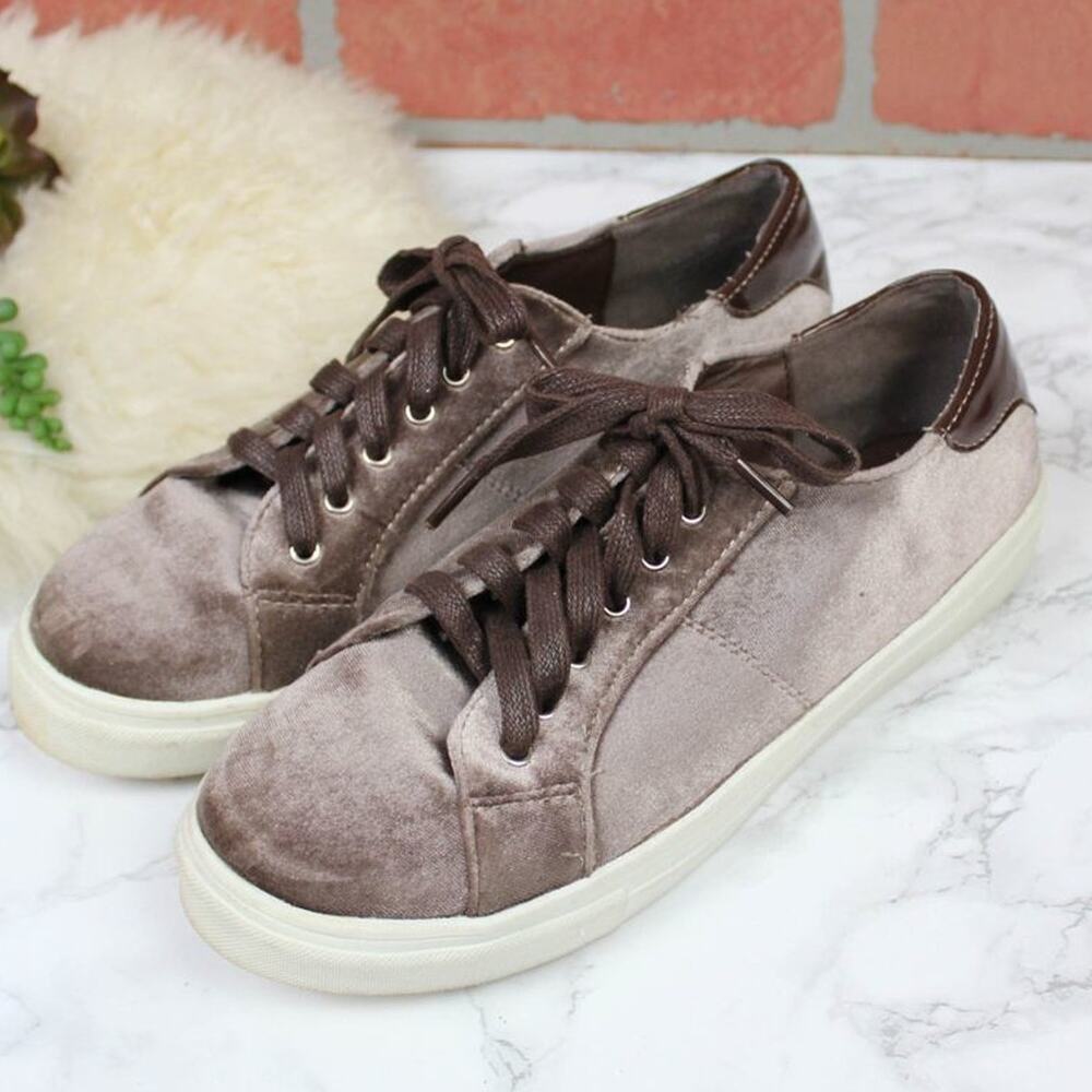Catherine Malandrino Vixie Taupe Pink Brown Velvet Platform Sneakers Size 8